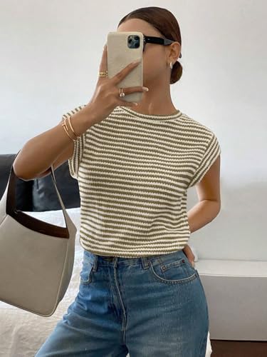 Image of Jawdrobe Women's Striped Western Top Round Neck Cap Sleeve T-Shirt for Women