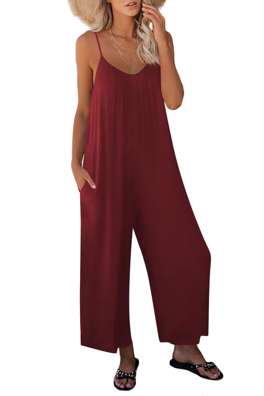 Haibang Peto Mujer Verano Sin Mangas Cuello en V Elegante Monos Pantalón Jumpsuit con Bolsillos
