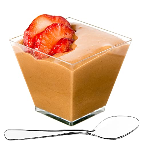DLux 50 x 3.5 oz Square Mini Dessert Cups with Spoons