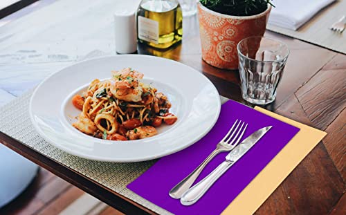 Image of Ruvanti Cloth Napkins Set of 12, 18x18 Napkins Cloth Washable, Soft, Durable, Absorbent, Cotton Blend. Table Dinner Napkins Cloth for Hotel, Lunch, Restaurant, Wedding Parties - Purple & Ivory Gold