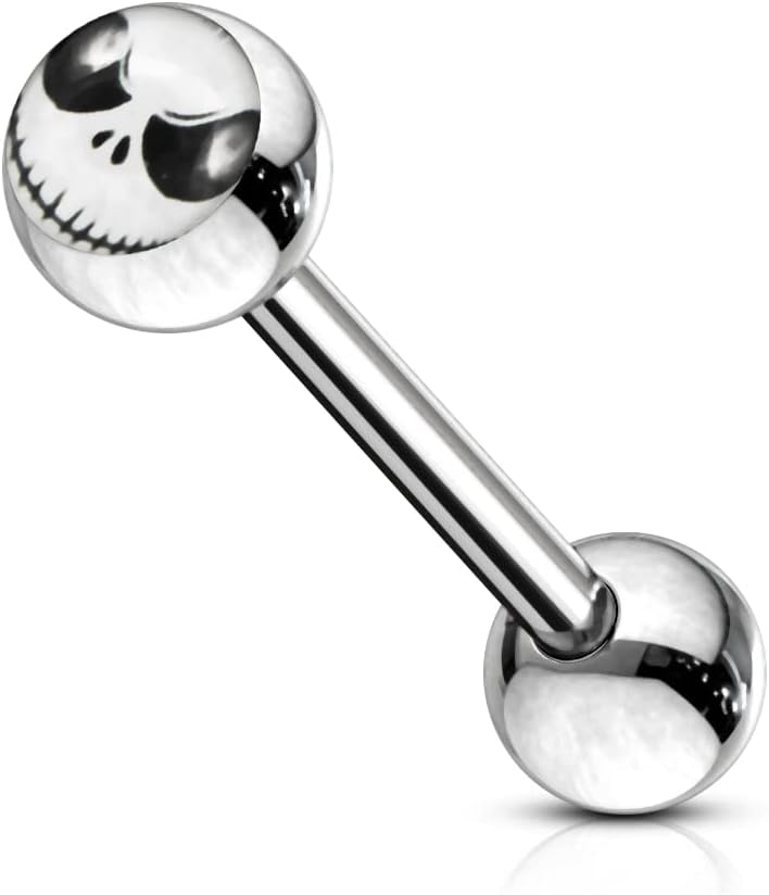 Jack Skellington Logo Tongue Ring. 14Gx9/16(1.6x14mm) 316L Surgical Steel Barbell with 6/6mm Ball Tongue Piericng jewelry. Price per 1 Piece only.