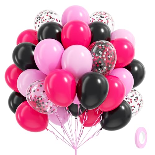 Pink and Black Balloons 60pcs 12inch Hot Pink Black Pastel Pink Light Pink Confetti Balloons for Baby Shower Bridal Shower Wedding Birthday Party Decorations