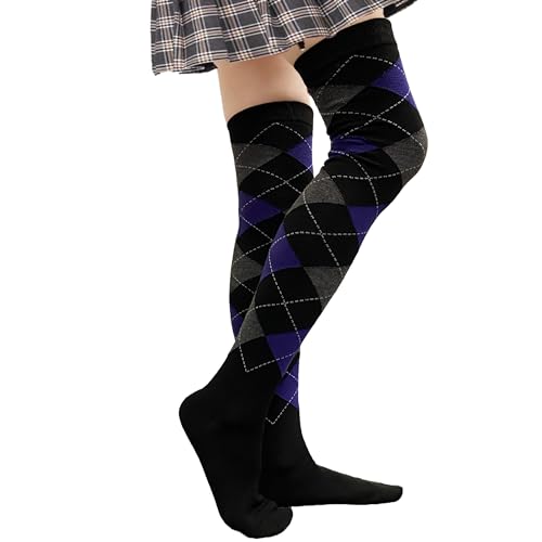 Image of COUVER Women's Thigh High /Over Knee Fashion Argyle Socks, Medium, 1 Pair