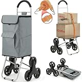 Shopping Cart, Super Loading Stair Climber 220 lbs Capacity, Grocery Foldable Trolley with Extra Large Shopping Bag Laundry Utility Cart with Adjustable Bungee Cord (Gray)