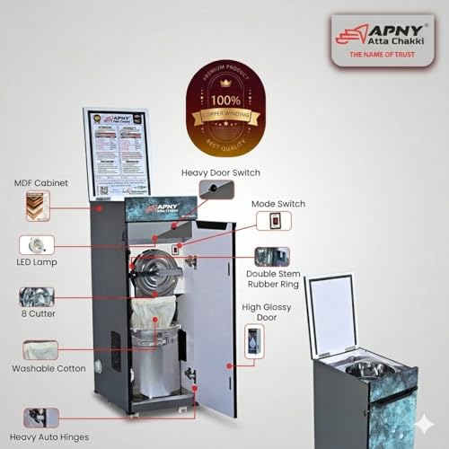 Image of Atta Chakki for Home | Domestic Flour Mill | 1HP Motor | Wheat, Rice & Millet Grinding | Multi Grain Grinding | Low Noise Heavy Duty Motor | 10 Kg /Hr Capacity | Fully Automatic (JAC03)