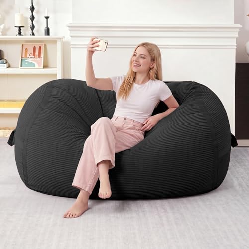 Image of 4FT Bean Bag Chair 4'Big Bean Bag Chairs with Adults, Large Beanbag Chair | Bean bag Lounger with Machine Washable Cover Corduroy Fabric, Comfy Chairs for Living Room Bedroom Dorm, Black