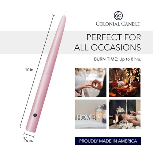 Image of Colonial Candle Unscented Taper Candle, Handipt Collection, Persian Pink, 10 in, Pack of 12 - Up to 8 Hours Burn