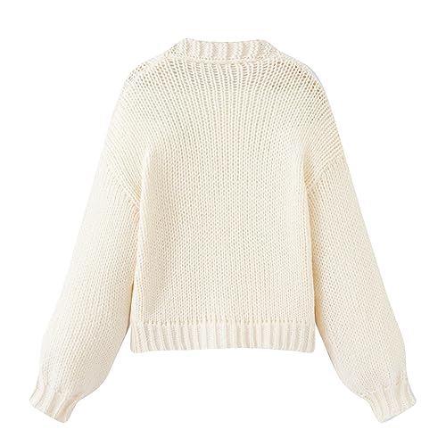 Image of FindThy Women's Kawaii Strawberry Embroidered Cardigan Long Sleeve V Neck Chunky Knitted Cardigans Tops