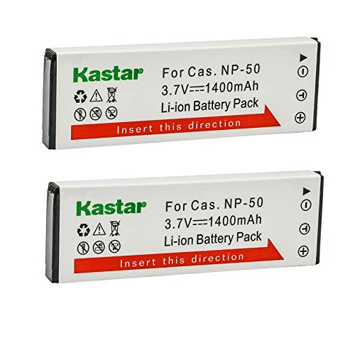 Kastar 2-Pack Battery Replacement for Casio NP-50 CNP-50 CNP50 NP-50DBA Battery, Casio Exilim Hi-Zoom EX-V7, Exilim Hi-Zoom EX-V7SR, Exilim Hi-Zoom EX-V8, Exilim Hi-Zoom EX-V8SR Cameras