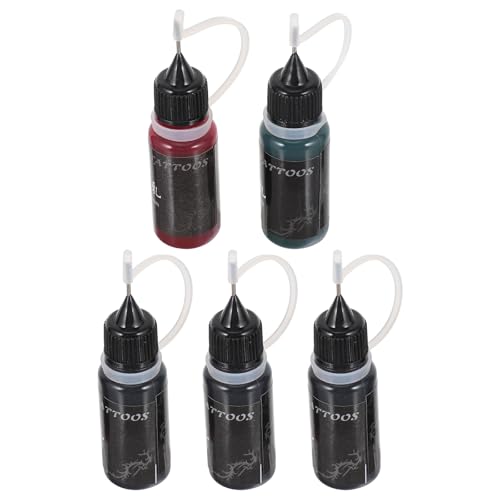 ibasenice Juego de 5 Botellas de Tinta para Tatuar de 10ml, Material Pp, Colores Variados, Adecuado para Salones Profesionales y Maquillaje Temporal