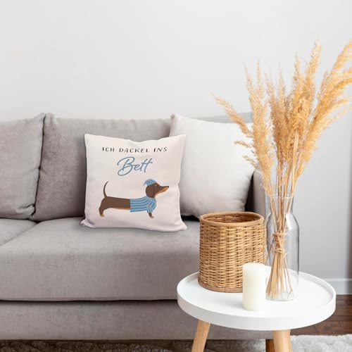 speecheese Dackel mit Pyjama Kissen mit Spruch Ich dackel ins Bett Hund Schlafen Schlafmütze SchlafKissen Relax Schlafanzug Pyjamaparty