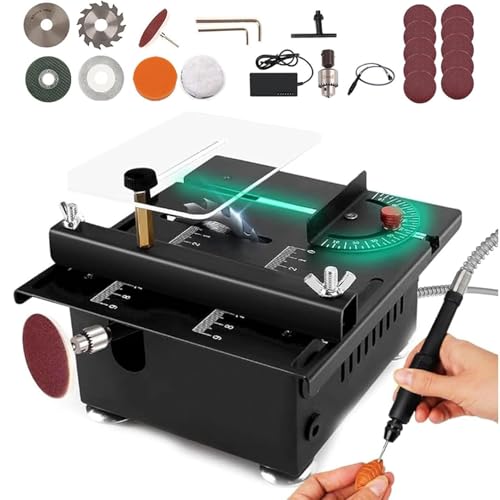 Mini Table Saw for Crafts, Multi-Functional Portable Table Saw Cutter, Mitre Tablesaw Polisher Tool, 1/2" Adjustable Cut Depth, 7 Speed Adjustable For Crafts Sanding Engraving Drilling