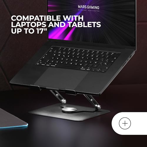 Mars Gaming MA-RSN, Soporte para Portátiles y Tablets hasta 17", Ajuste en Altura + Inclinación + Rotación 360º, Stand Estructura Acero, Almohadillas Antideslizantes, Diseño Plegable Portátil, Negro - imagen 2