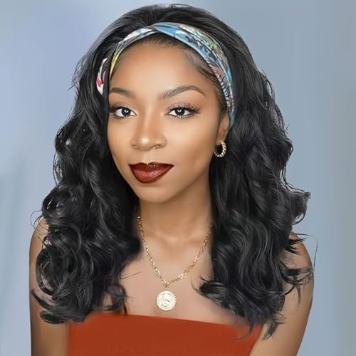 Body Wave Headband Wig Synthetic Long Wavy Wigs for Women Glueless Black Hair Natural Looking 150% Density 16 Inch