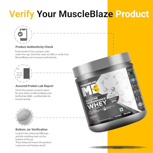 Image of MuscleBlaze Biozyme Performance Whey Protein Powder, Rich Chocolate (500g / 1.1lbs) | 25g Protein Per Scoop | Clinically Tested 50% Higher Protein Absorption