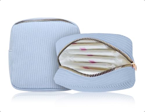 AOYEGIC Bolsa para guardar tampones con cremallera, de pana, para llevar, para proteger tus bragas y compresas, para niñas y mujeres (azul, 12 x 12 cm)