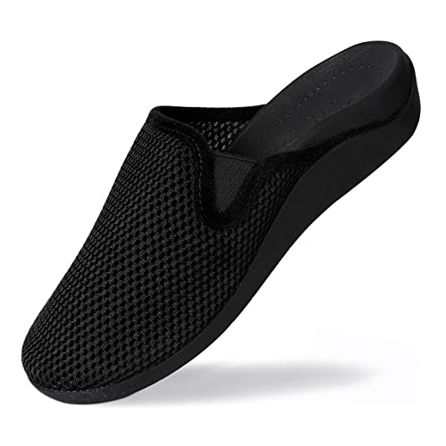 V.Step Breathable Mesh Orthopedic Slippers with Arch Support for Women Men Plantar Fasciitis Orthotic Slip On Mules Indoor Outdoor House Shoes, Black