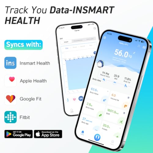 Image of INSMART Smart Scale for Body Weight, Body Fat, 12x12 inches Large Platform
