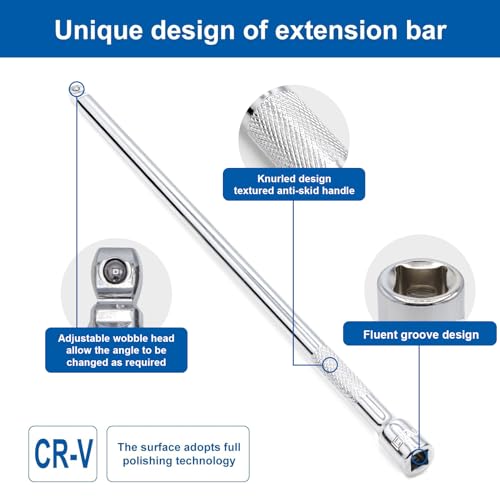 DAKCOS 1/4 Inch Drive Wobble Extension Bar, 3 Pieces Wobble Socket Extension Bar Set, Extensions Socket Tool, CR-V Steel - Image 3