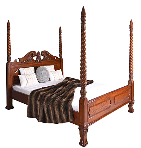 Cama Celestial Caoba Cama con Columnas Cama Matrimonio Antiguo Cama Doble 160x200cm mar136 Palazzo Exclusivo