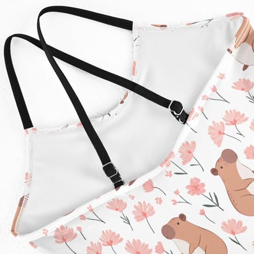 senya Girls Swimsuits One-Piece Swimwear Tie Bathing Suit Beach Summer Round Neck 9-10T Capibara Pattern4