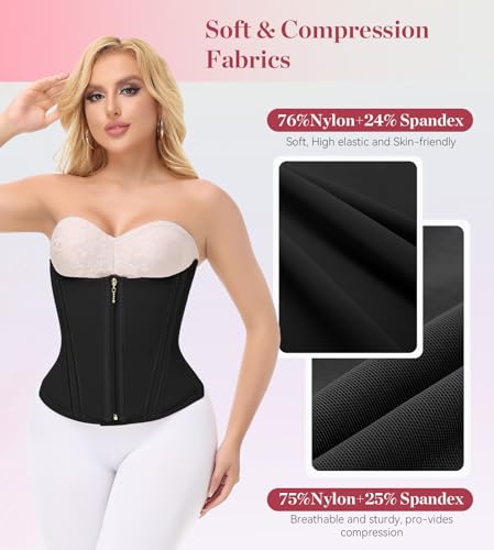 Image of SHAPSHE Waist Trainer For Women Cincher Underbust Corset Shapewear Zipper | Double-Layer Tummy Control Smooth Belly,15 Steel Bones Support Back,Elastic Mesh Enhances Comfort,Postpartum,Daily,Workout