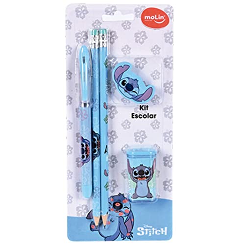 Kit Escolar, Mollin, Stitch, Blister Com 5 Peças