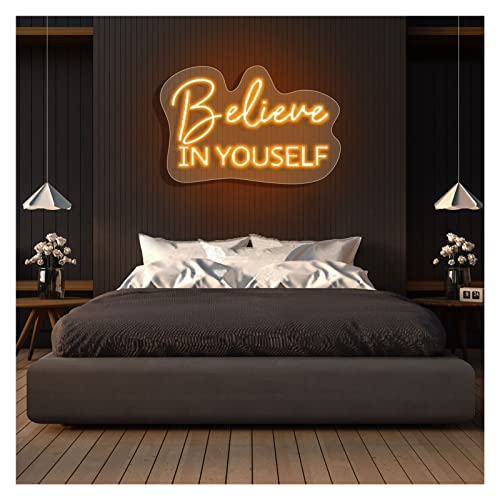 SHABOZ Letreros de Luces de neón Creer en ti Mismo Letreros de Luces de neón Personalizado Personalizado Gran LED Acrílico Iluminar Letrero de neón para Dormitorio para decoración de Pared Boda Bar