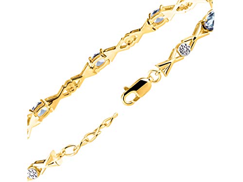 Image of Rylos Bracelets for Women Yellow Gold Plated Silver XOXO Hugs & Kisses Tennis Bracelet Gemstone & Genuine Diamonds Adjustable Fit 7 inch-8 inch Wrist, 10 Gorgeous 6X4MM Jewelry for Women Friendship Bracelets