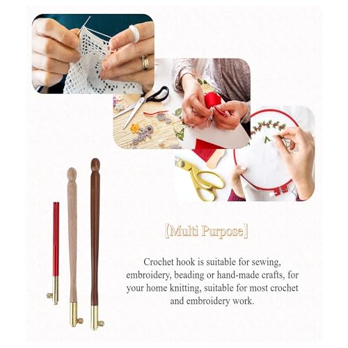 Image of 3Pcs Tambour Hooks Kit, Embroidery Crochet Hooks with 9 Needles, Wooden Handle French Tambour Hook Latch Beaded Needle for Embroidery Sequin Beading Knitting DIY Sewing