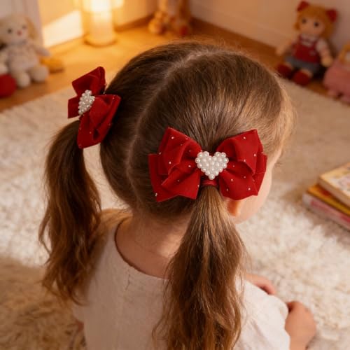 Pinza de Pelo Moño Corazón Rojos con Perla y Brillante miniatura 7