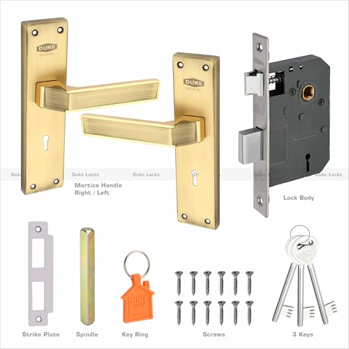 Image of DUKE Mortise Handle Set with Lock |Brass Bolt Body | Premium Handles | MH-1013 BA KY | Antique Brass |Weather-Proof |25-40mm Thickness| Easy Installation