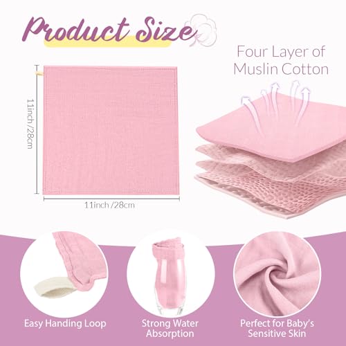 Image of Preboun 6 Pcs Muslin Hooded Baby Towels and Washcloths 32 inchx 32 inch Cotton Newborn Bath Towel Anti-Shrink Infant Baby Blankets with Hood 12 inchx 12 inch Washcloths for Girl Boy Toddler(Light Pink,Purple)