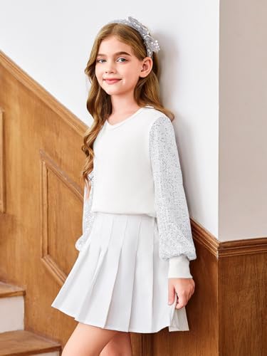 Haloumoning Girls Sequin Shirts Kids Cute Tops Long Sleeve V Neck Blouses for 5-14 Years3