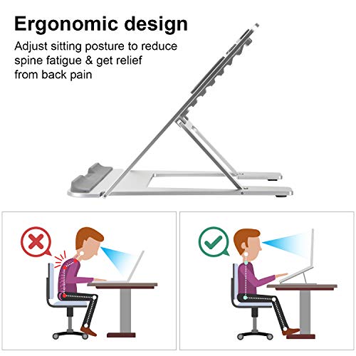 Adjustable Laptop Stand, Laptop Holder Computer Tablet Stand, Aluminum Alloy Foldable Ventilated Cooling Laptop Riser with 8 Adjustable Height Levels, Compatible with Most 10-15.6” Laptops – Silver - Thumbnail 2