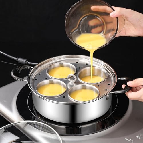 Poêle à œufs pochés induction 20 cm en acier inoxydable à 4 compartiments