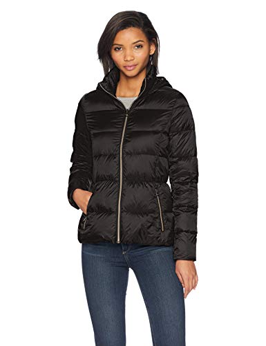 Lucky Brand Women's Short Lightweight Packable Down Coat with Boxed Quilt, Black, LG