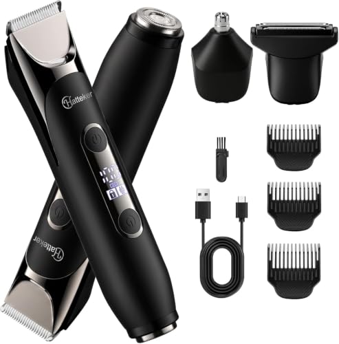 Hatteker Recortador vello corporal hombre, afeitadora 4-en-1 doble cabeza