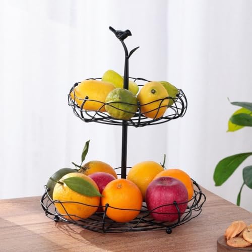 Cesta de frutas de estilo nórdico en metal resistente con estante de dos capas 4