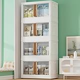 wookon Storage Bins with Lids-78 Quart Plastic Bins,4 Packs Stackable Box with Wheels,White Closet Organizers and Container,Dual Open Collapsible...