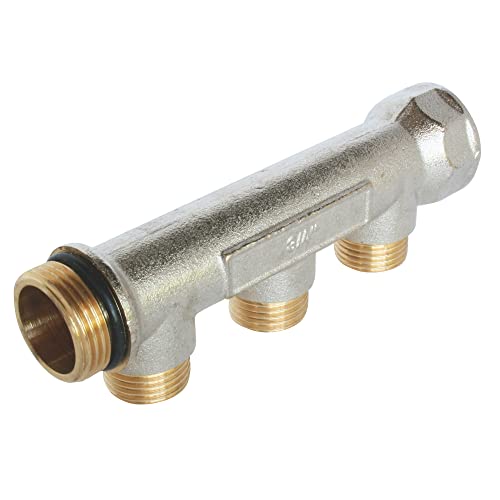 SOMATHERM FOR YOU 4015-03-20 Collecteur sanitaire, en Laiton nickelé, Femelle 20/27, Auto-étanche et aligné, 3 dérivations à portée Plate, en Male 15/21, Gris