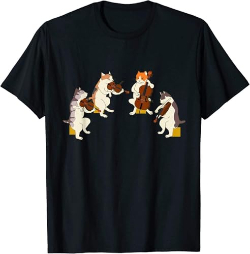 HYEWOI Limited Fun Cats Playing Violin Cello, Gift Music Cat Lover T-Shirt BlackXXL