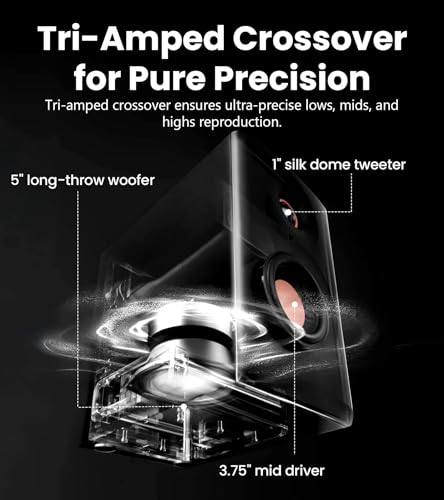 Edifier MR5 2.0 Studio Monitor Bookshelf Speakers, 110W(RMS), Hi-Res Audio, Bluetooth 6.0, 3-Way Active Design, Room Compensation, XLR/TRS/RCA Inputs, Compact Size for Home Studio & Music - Black - Image 4