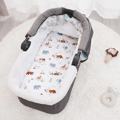 Image of PHF Soft Bassinet Sheet Set, 2 Pack Silky Comfy Breathable Cradle Sheets for Baby Boys Girls, Univeral Fit for Most Oval Rectangle Cradle and Bassinet Mattress /Pad, Woodland