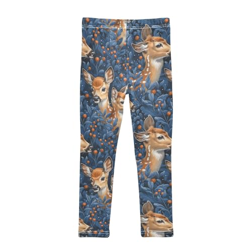 Tropical Deer Blue A Girls Leggings Athletic Pants Tights Stretch Bottom2