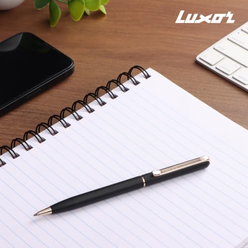 Image of Luxor Royale, Anelia, Ball Pen, Pack of 1, Matte Black Body, Ink Colour- Blue, Gold Trim, Stylish Clip, Regal & Elegant, Durable and Stylish Writing Instrument, Ideal Pen For Gifting