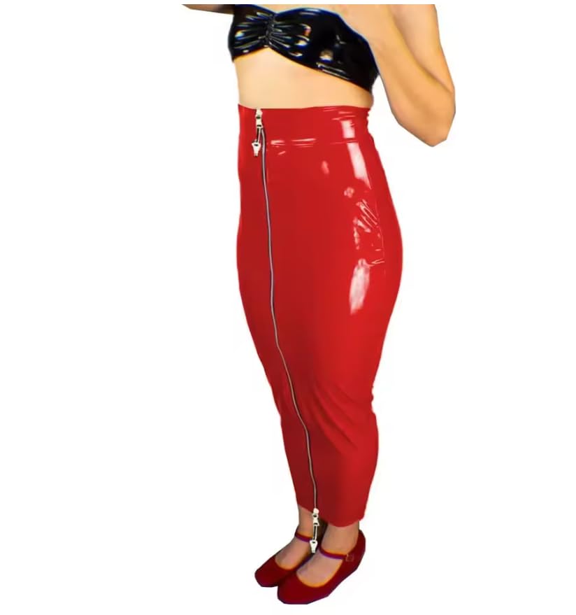 Falda larga de PVC para mujer, para fiesta, club, bodycon, falda ajustada de cuero con cierre y aspecto húmedo, personalizable, blanco, 6XL