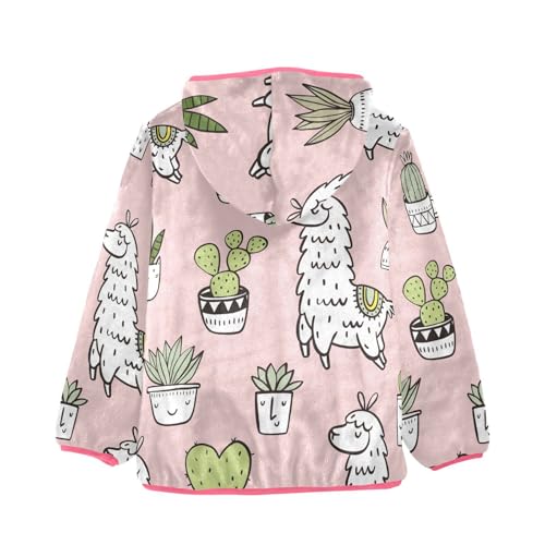OTVEE Cute Llama Cactus Pink Kids Hoodie Jacket Fall Spring Full Zip Warm Outwear Coat2