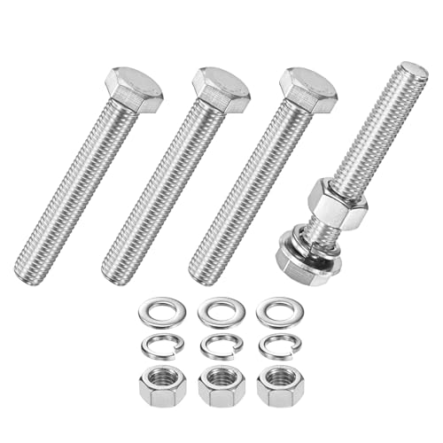 M METERXITY 4-Pack Hex Head Screw Bolt with Nuts Flat &amp; Lock Washers M12x75mm Stainless Steel Bolts and Nuts Kit Fully Threaded Metric Bolt Assortment for Equipment/Machinery