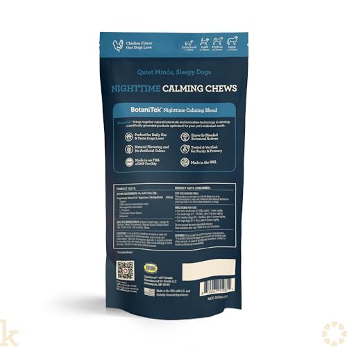 Image of Kradle Nighttime Calming Chews for Dogs - Sleep and Relaxation Support - Melatonin L-Theanine Chamomile Ashwagandha - Calming Supplement for Bedtime and Stress - Chicken Flavor - 90 Chews